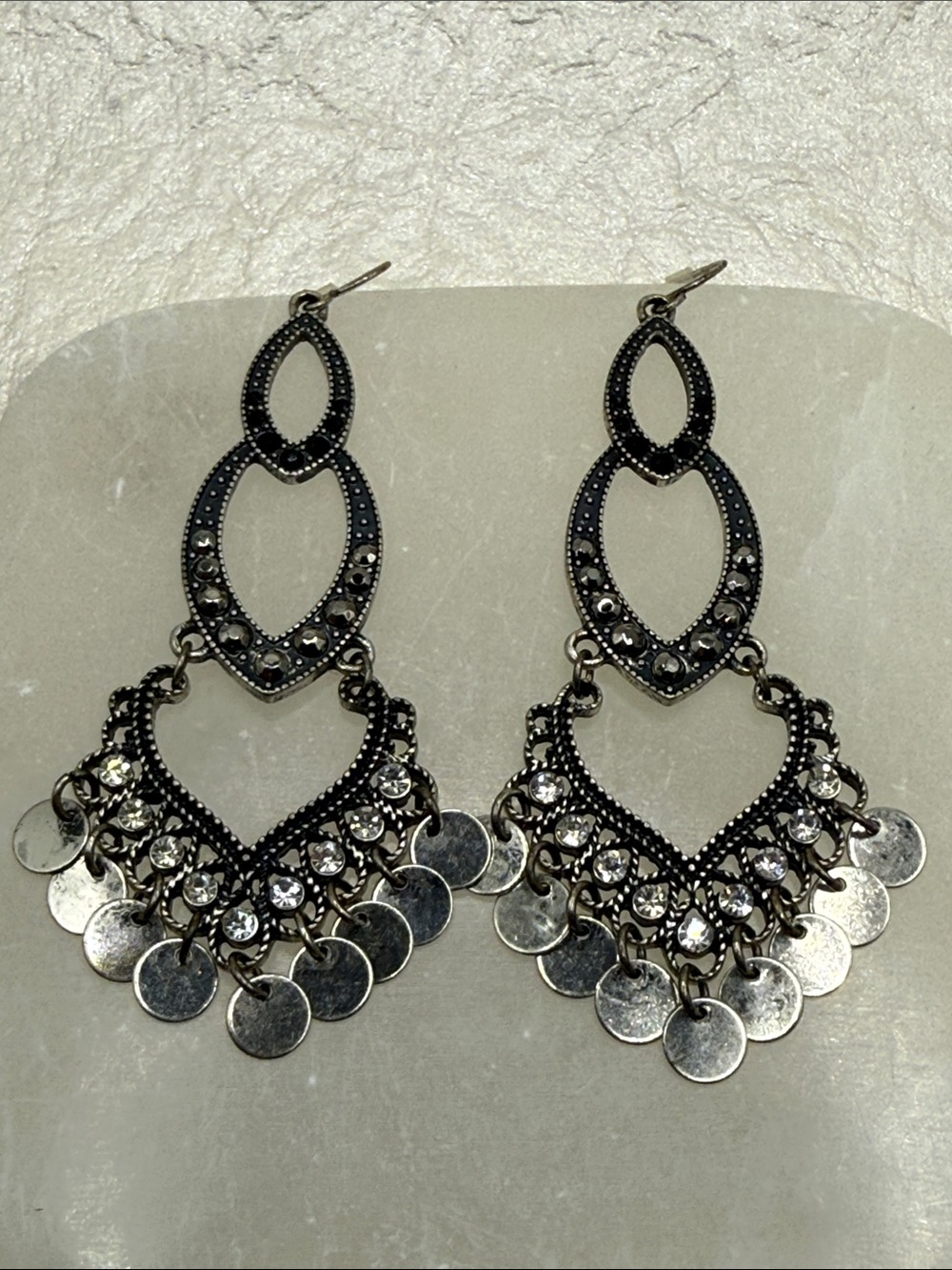 VTG Park Lane Silver-Tone Chandelier Drop Earrings Clear rhinestones statement